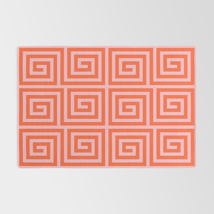 Greek Key Pattern 133 Orange and Pink Rug Gallery Image 2