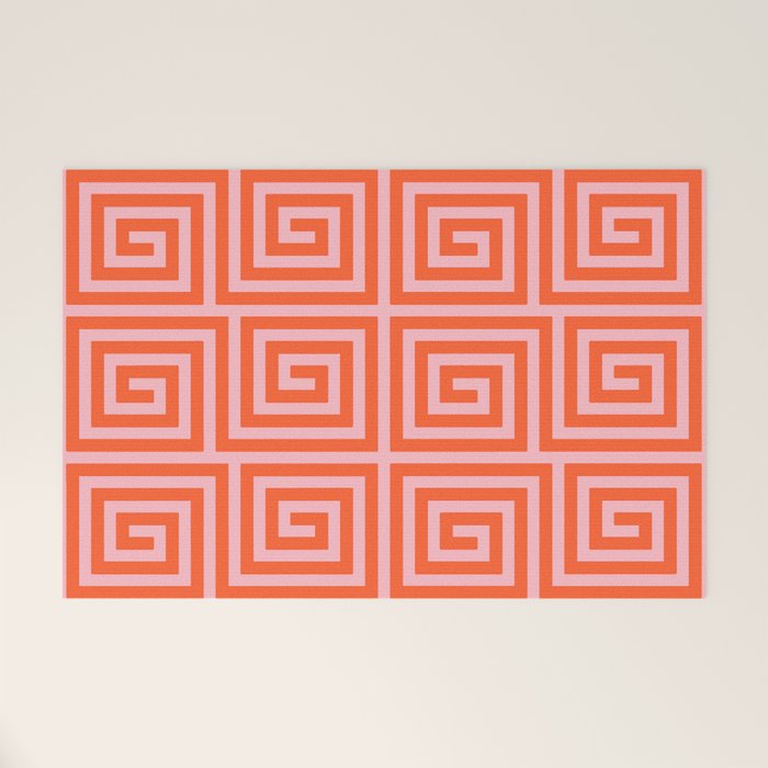 Greek Key Pattern 133 Orange and Pink Welcome Mat Gallery Image 1