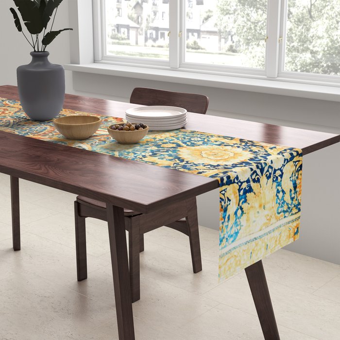 Antique Persian Animal Rug Print Table Runner Gallery Image 2