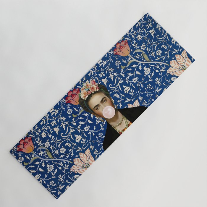 Woman  Blowing a pink Bubble gum with vintage Medway tapestry Yoga Mat Gallery Image 1