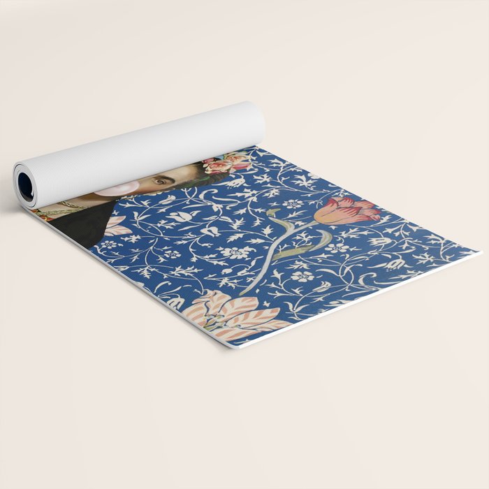 Woman  Blowing a pink Bubble gum with vintage Medway tapestry Yoga Mat Gallery Image 2