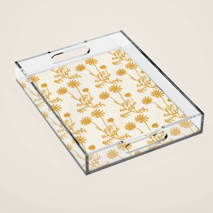Wild Daisies Mustard Floral Botanical Pattern Acrylic Tray Gallery Image 1