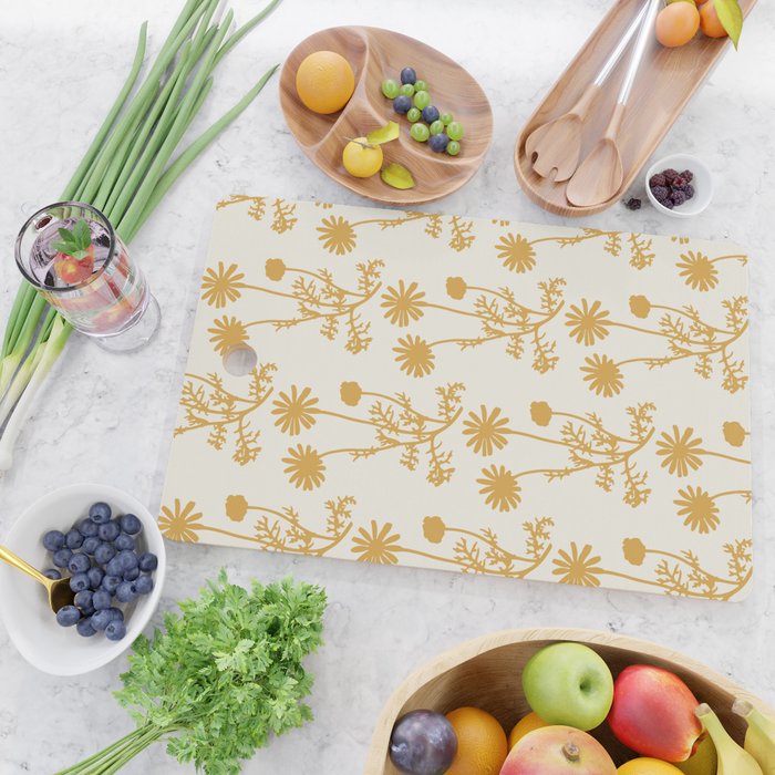 Wild Daisies Mustard Floral Botanical Pattern Cutting Board Gallery Image 2
