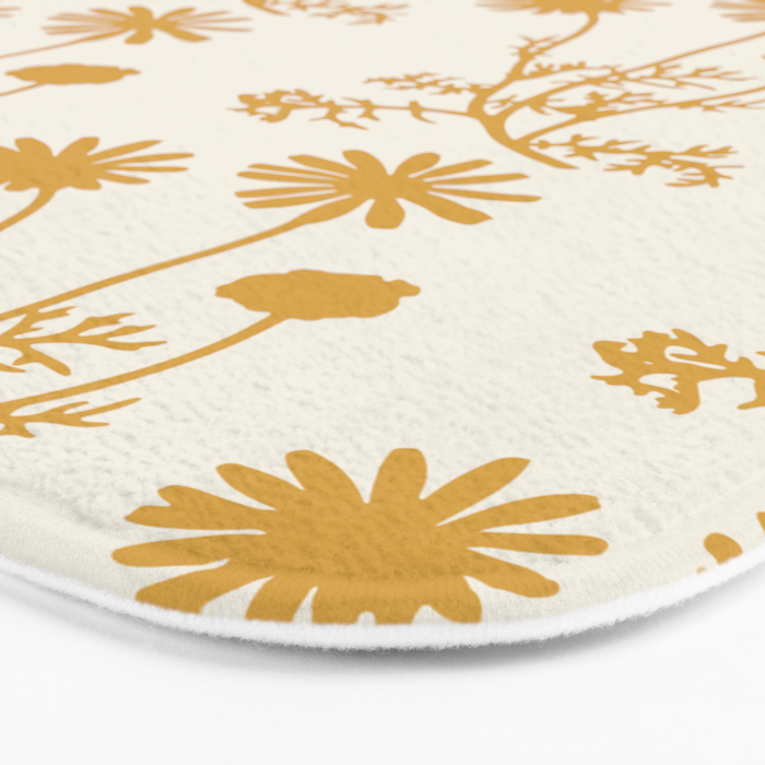 Wild Daisies Mustard Floral Botanical Pattern Bath Mat Gallery Image 3