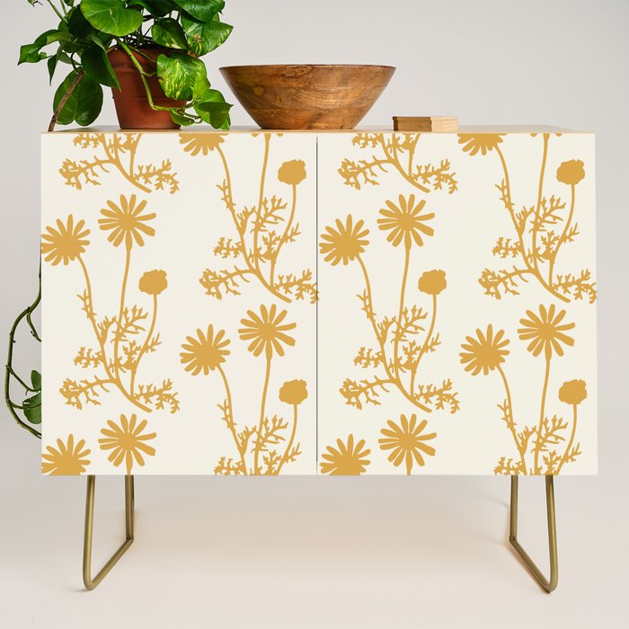 Wild Daisies Mustard Floral Botanical Pattern Credenza Gallery Image 1