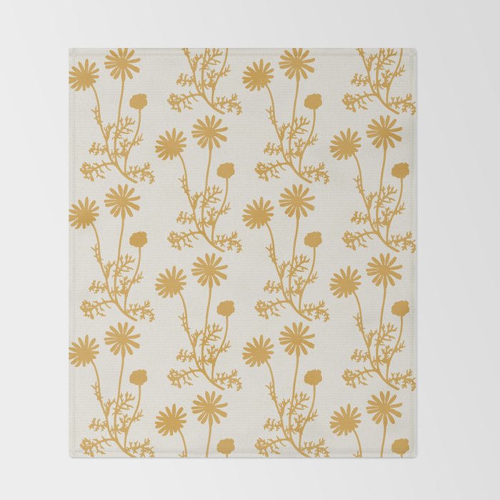 Wild Daisies Mustard Floral Botanical Pattern Throw Blanket Gallery Image 2