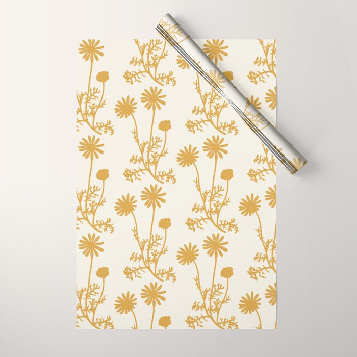 Wild Daisies Mustard Floral Botanical Pattern Wrapping Paper Gallery Image 1