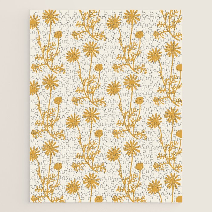 Wild Daisies Mustard Floral Botanical Pattern Jigsaw Puzzle Gallery Image 1