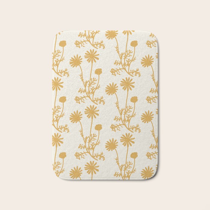 Wild Daisies Mustard Floral Botanical Pattern Bath Mat Gallery Image 1