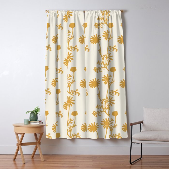 Wild Daisies Mustard Floral Botanical Pattern Window Curtain Gallery Image 1