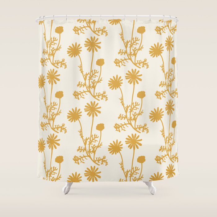 Wild Daisies Mustard Floral Botanical Pattern Shower Curtain Gallery Image 1