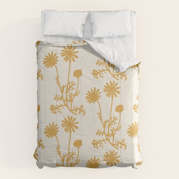 Wild Daisies Mustard Floral Botanical Pattern Comforter Gallery Image 6