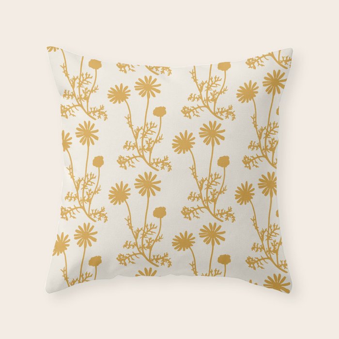 Wild Daisies Mustard Floral Botanical Pattern Throw Pillow Gallery Image 6