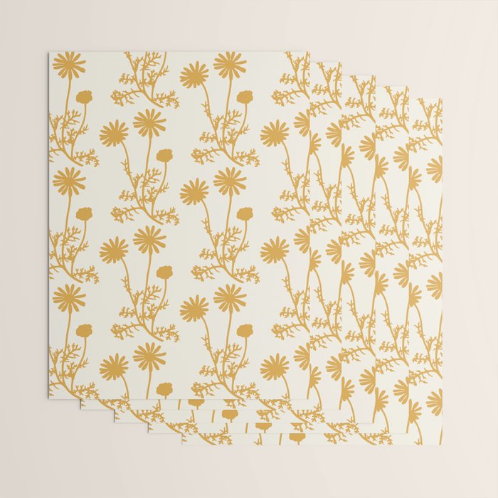 Wild Daisies Mustard Floral Botanical Pattern Wrapping Paper Gallery Image 3