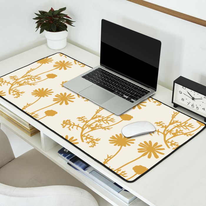 Wild Daisies Mustard Floral Botanical Pattern Desk Mat Gallery Image 2