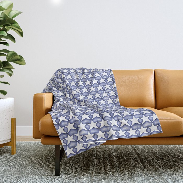 Dark Indigo Stars Throw Blanket Gallery Image 1
