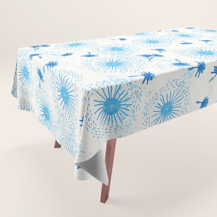 Make A Wish Dandelion Pattern in Sky Blue & Off White Tablecloth Gallery Image 1