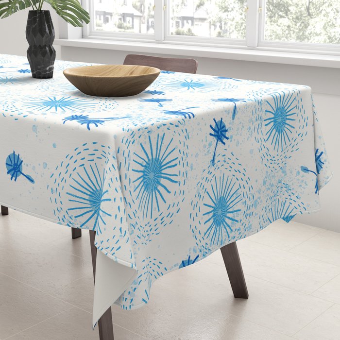 Make A Wish Dandelion Pattern in Sky Blue & Off White Tablecloth Gallery Image 3
