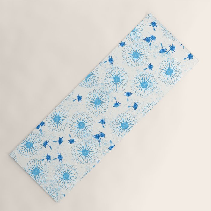 Make A Wish Dandelion Pattern in Sky Blue & Off White Yoga Mat Gallery Image 1