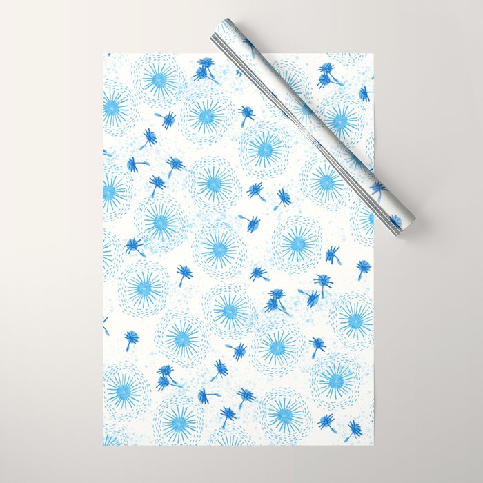 Make A Wish Dandelion Pattern in Sky Blue & Off White Wrapping Paper Gallery Image 1