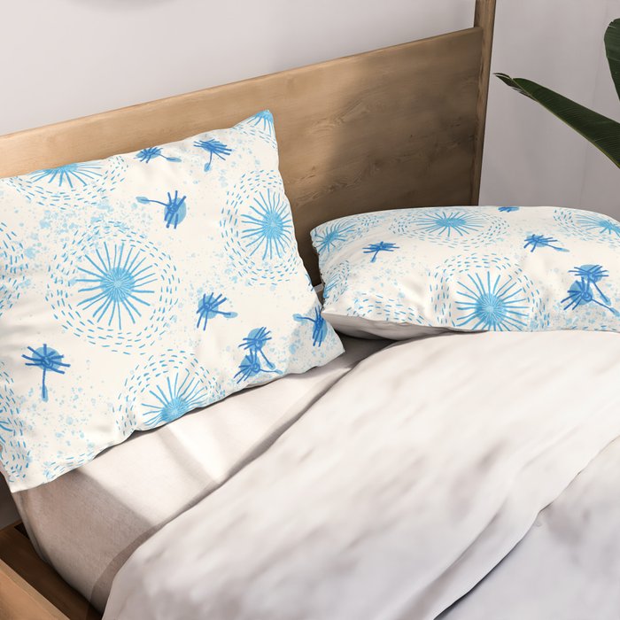 Make A Wish Dandelion Pattern in Sky Blue & Off White Pillow Sham Gallery Image 2