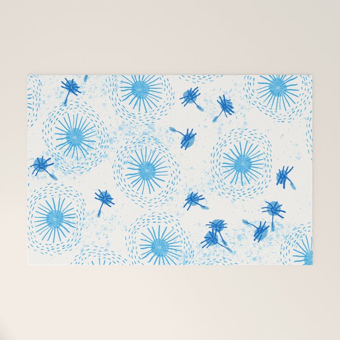 Make A Wish Dandelion Pattern in Sky Blue & Off White Welcome Mat Gallery Image 1