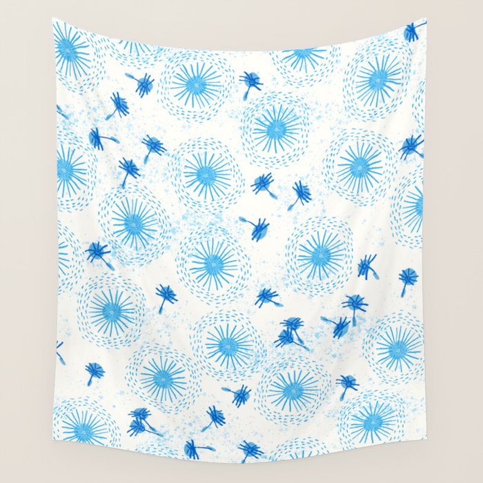 Make A Wish Dandelion Pattern in Sky Blue & Off White Wall Tapestry Gallery Image 1