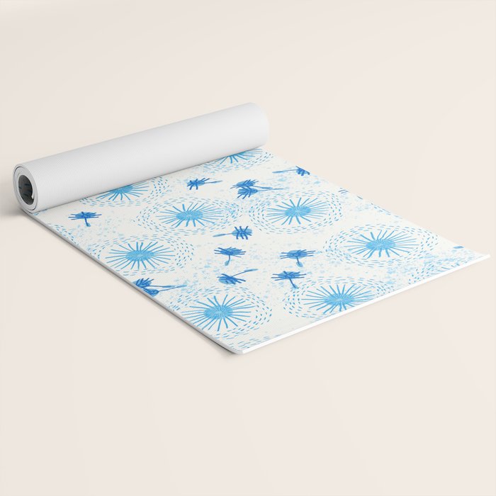 Make A Wish Dandelion Pattern in Sky Blue & Off White Yoga Mat Gallery Image 2