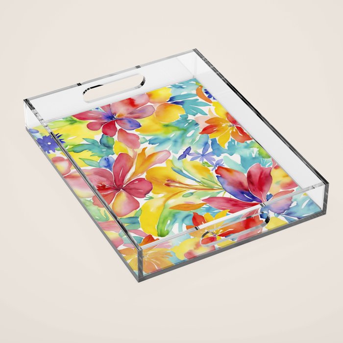 Fragments Of Botanical Memory Whimsical Watercolor Flower Meadow Acrylic Tray Gallery Image 1