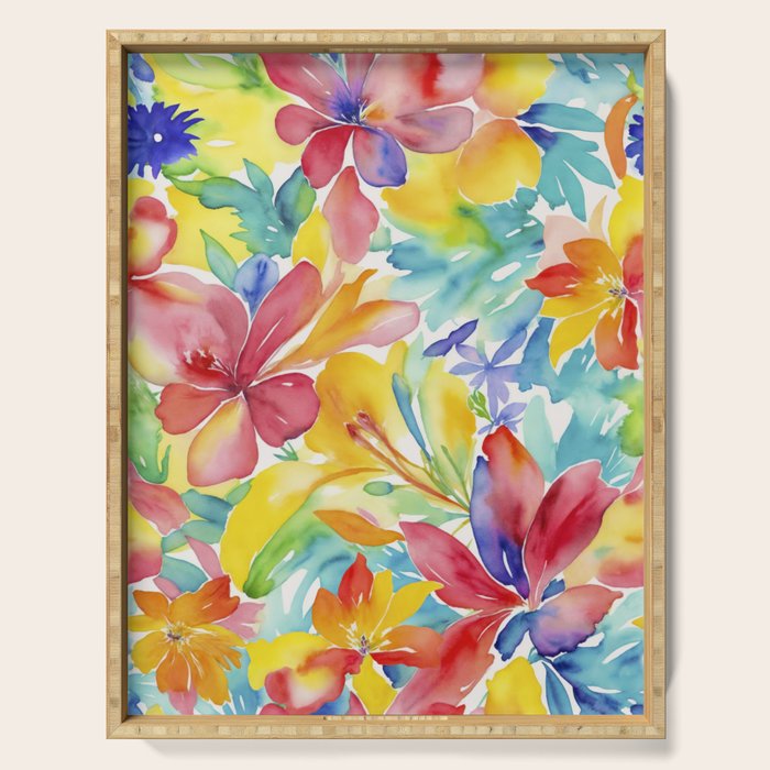 Fragments Of Botanical Memory Whimsical Watercolor Flower Meadow Serving Tray Gallery Image 1