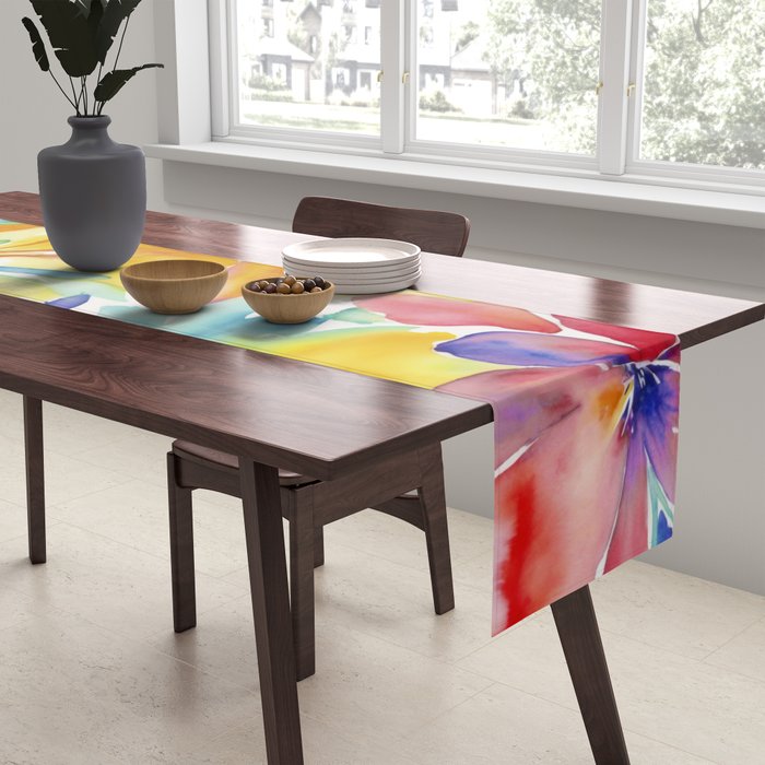 Fragments Of Botanical Memory Whimsical Watercolor Flower Meadow Table Runner Gallery Image 2