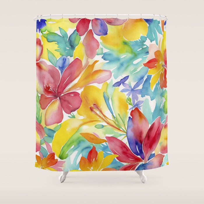 Fragments Of Botanical Memory Whimsical Watercolor Flower Meadow Shower Curtain Gallery Image 1