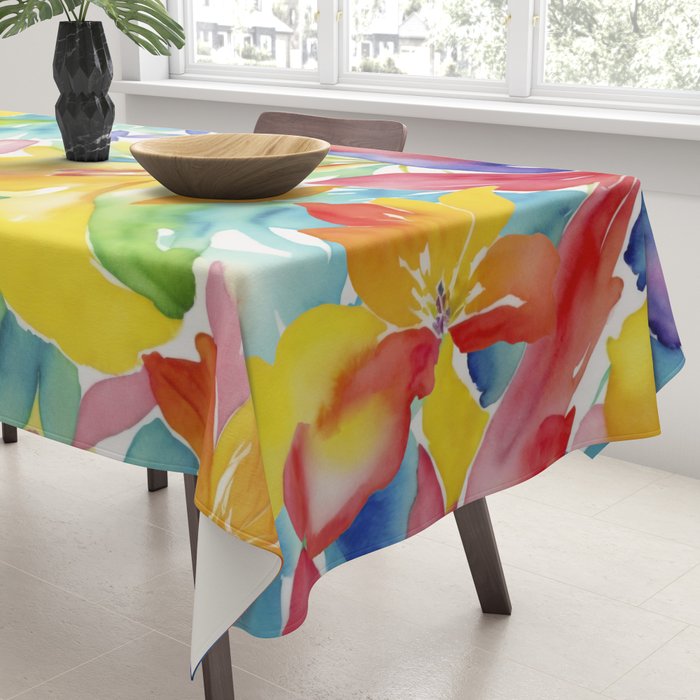 Fragments Of Botanical Memory Whimsical Watercolor Flower Meadow Tablecloth Gallery Image 3