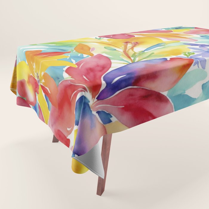 Fragments Of Botanical Memory Whimsical Watercolor Flower Meadow Tablecloth Gallery Image 1