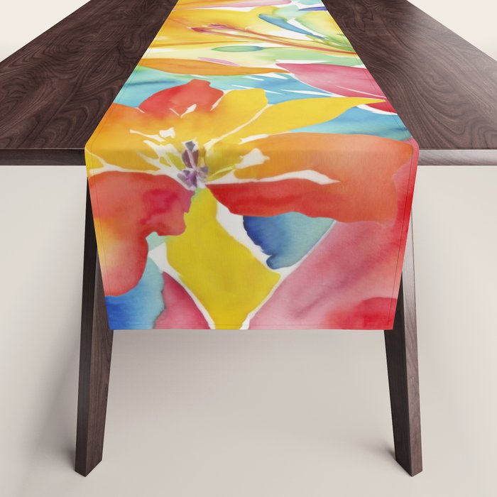Fragments Of Botanical Memory Whimsical Watercolor Flower Meadow Table Runner Gallery Image 1