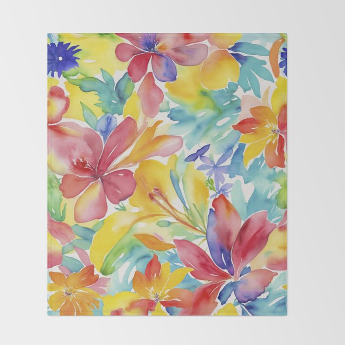 Fragments Of Botanical Memory Whimsical Watercolor Flower Meadow Throw Blanket Gallery Image 2