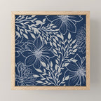 Festive, Floral Prints and Leaves, Line Art, Navy Blue and Gray Mini Art Print Gallery Image 1