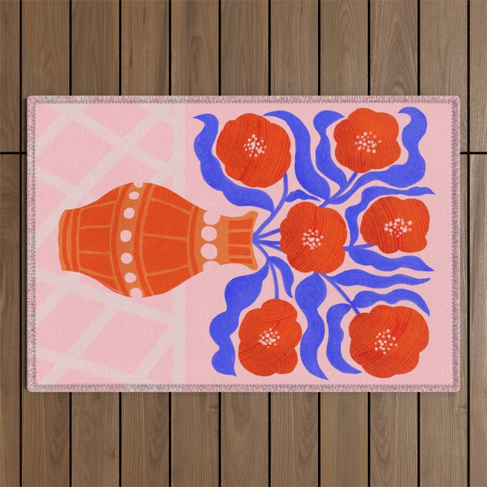 Bright Red Poppies In A Vase Outdoor Rug Gallery Image 1