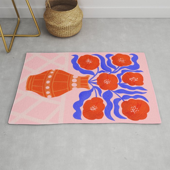 Bright Red Poppies In A Vase Rug Gallery Image 1