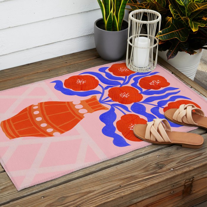 Bright Red Poppies In A Vase Outdoor Rug Gallery Image 2