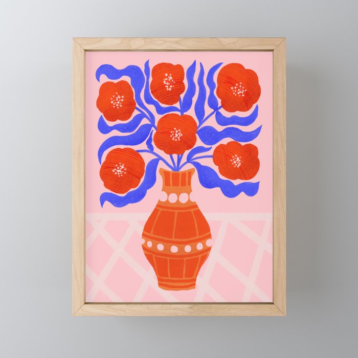 Bright Red Poppies In A Vase Mini Art Print Gallery Image 1