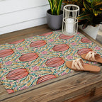 Retro Floral Beetle - pink red gold and teal Outdoor Rug Gallery Image 2