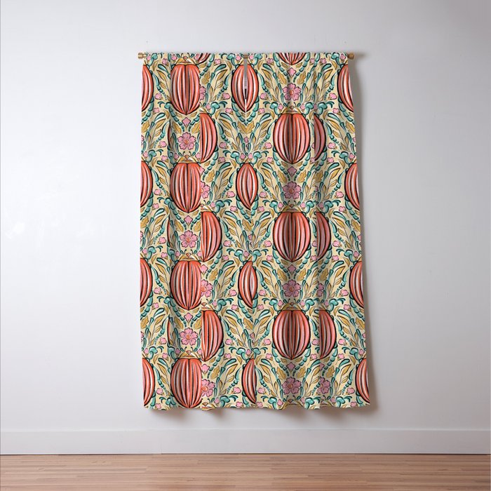 Retro Floral Beetle - pink red gold and teal Window Curtain Gallery Image 3