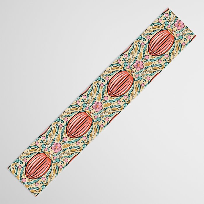 Retro Floral Beetle - pink red gold and teal Table Runner Gallery Image 3