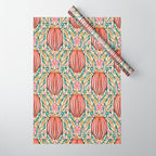 Retro Floral Beetle - pink red gold and teal Wrapping Paper Gallery Image 1