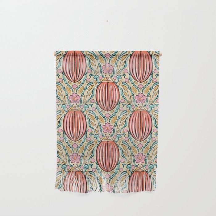 Retro Floral Beetle - pink red gold and teal Wall Hanging Gallery Image 1