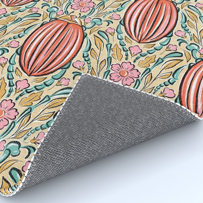 Retro Floral Beetle - pink red gold and teal Rug Gallery Image 4