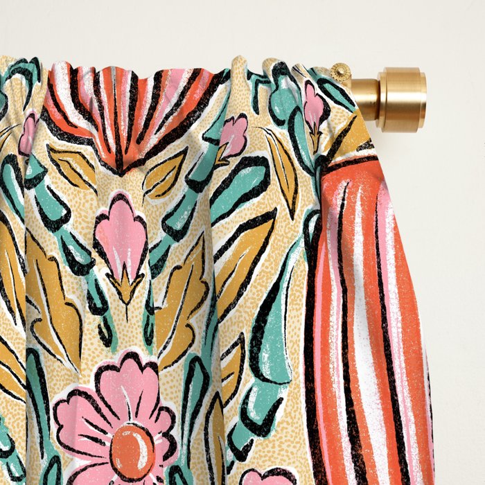 Retro Floral Beetle - pink red gold and teal Window Curtain Gallery Image 2