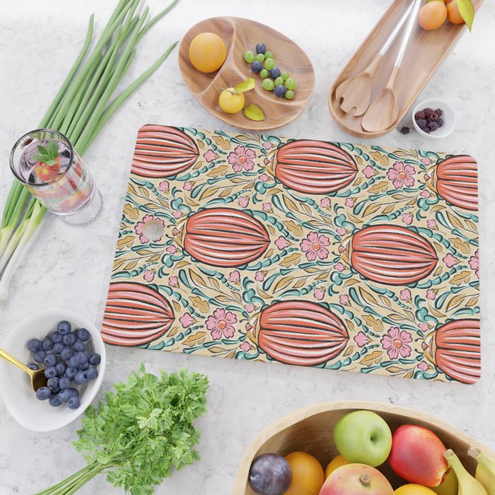 Retro Floral Beetle - pink red gold and teal Cutting Board Gallery Image 2
