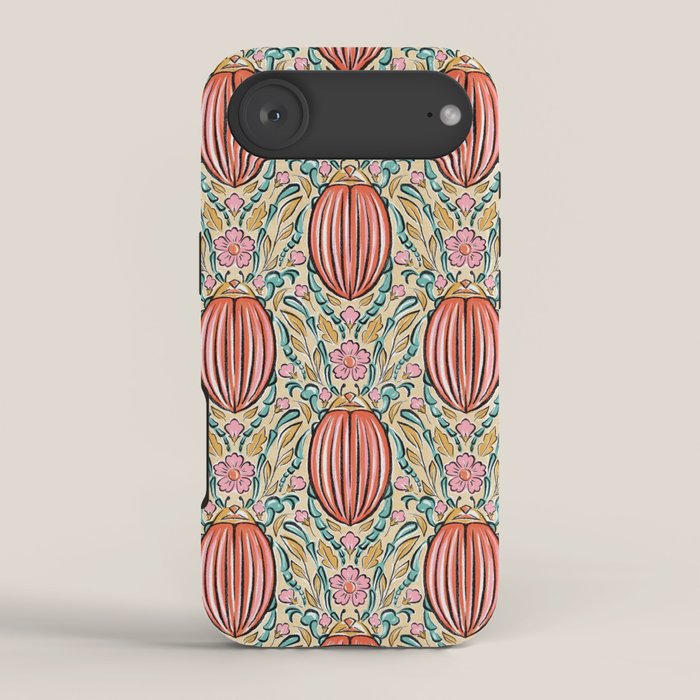 Retro Floral Beetle - pink red gold and teal iPhone Case Gallery Image 2